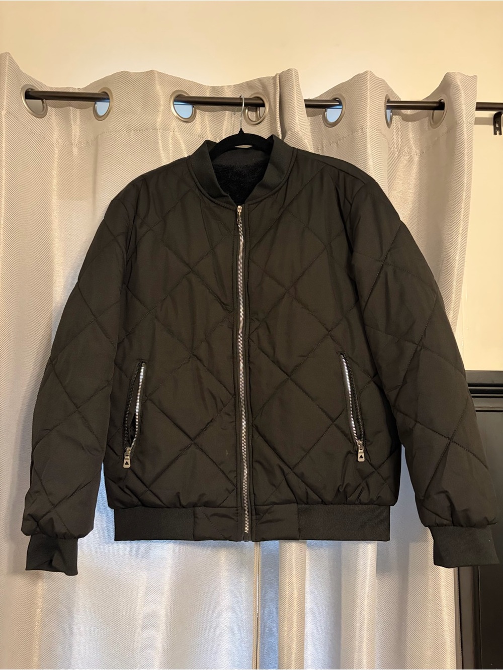 Men's Black Quilted Bomber/Varsity Jacket